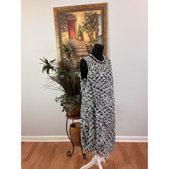 Adressing Woman Dress M Sleeveless Lined Zipper Back Overlay Shift Avant Garde - Picture 2 of 13